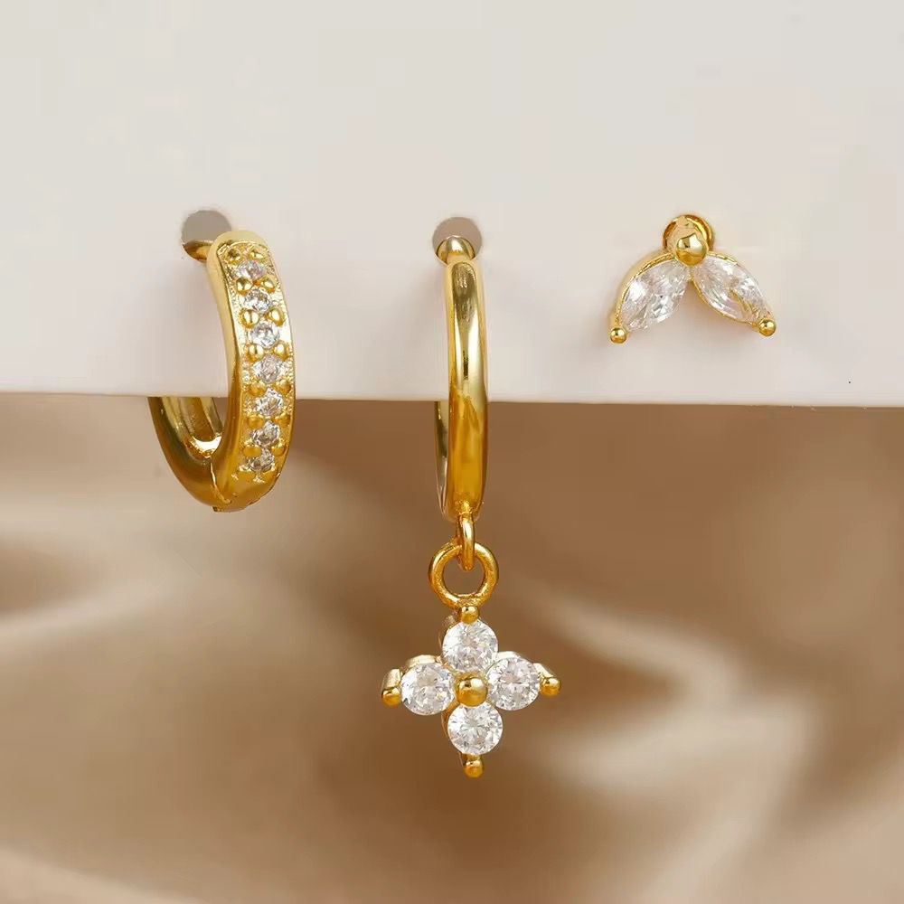 Premium set of 3 piercing studs of single ear