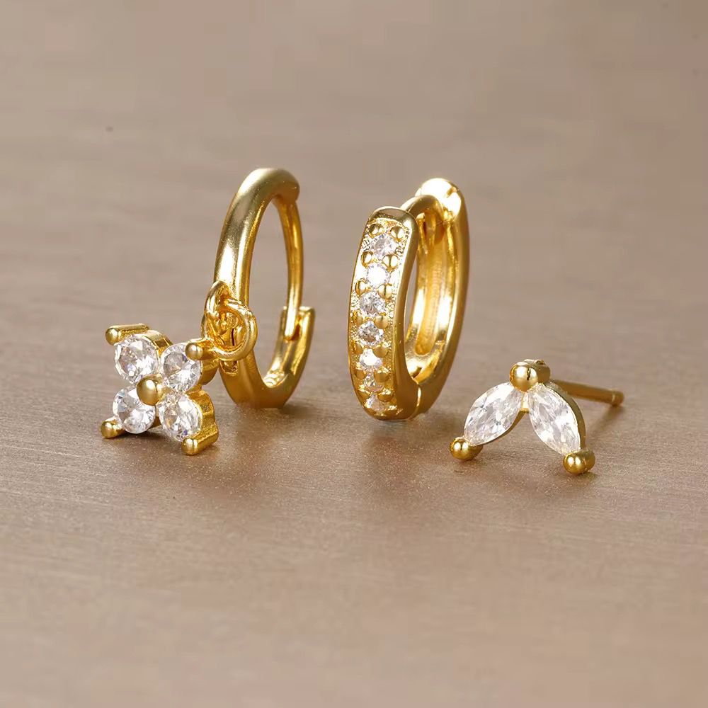 Premium set of 3 piercing studs of single ear