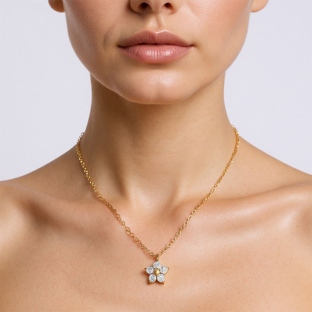 Luxe zircon flower charm necklace