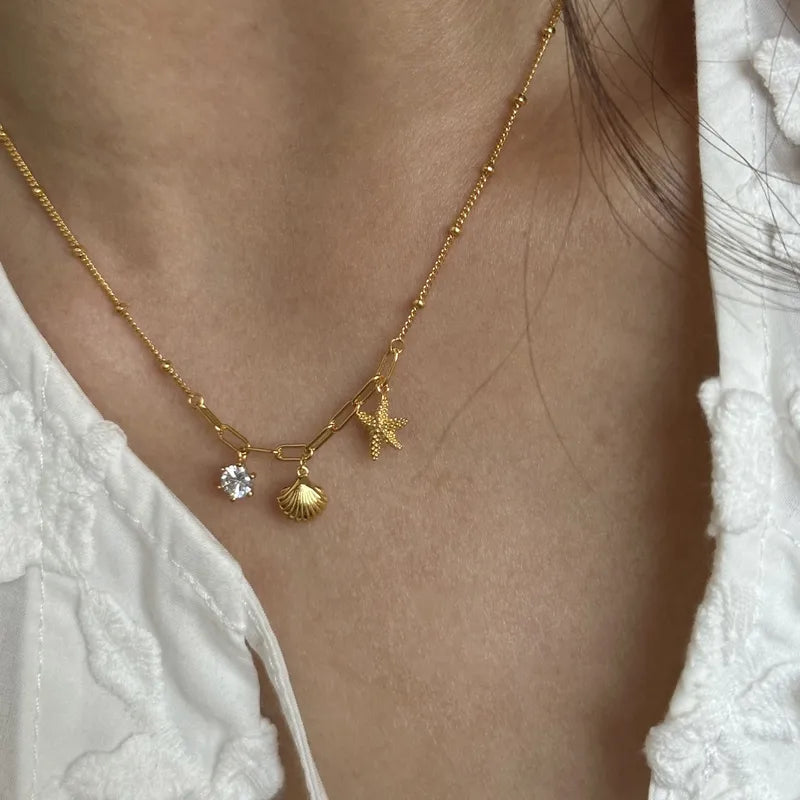 Ultra premium Elegant 3 charms beach pvd gold plated necklace