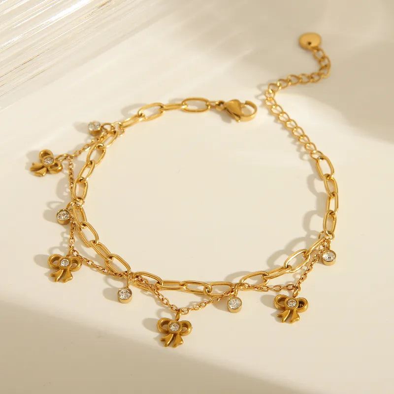 Dainty paper clip layered gold plated chain bracelets