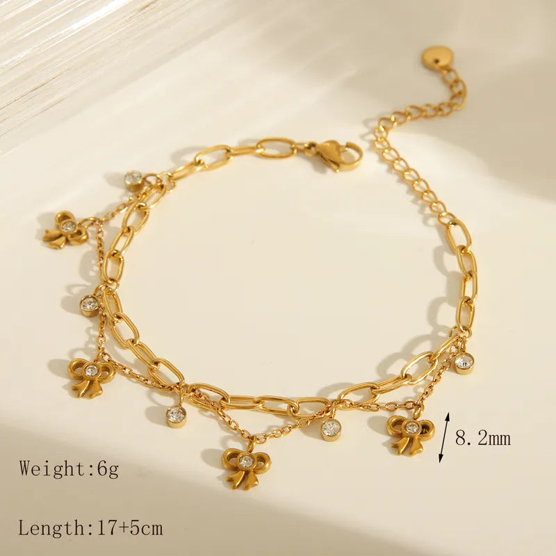 Dainty paper clip layered gold plated chain bracelets