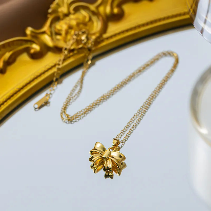Premium Golden bow charm anti tarnish necklace