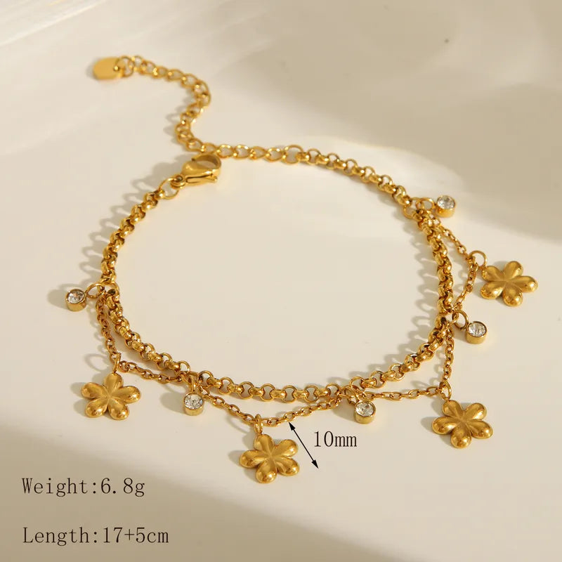 Dainty paper clip layered gold plated chain bracelets