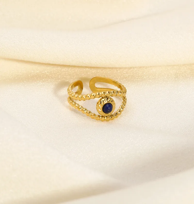 Evil eye adjustable anti tarnish ring