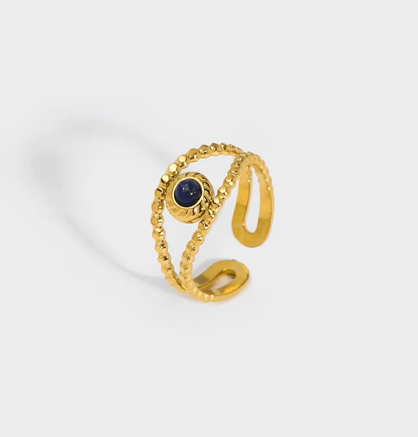 Evil eye adjustable anti tarnish ring