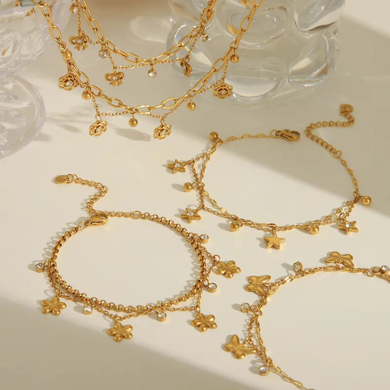 Dainty paper clip layered gold plated chain bracelets