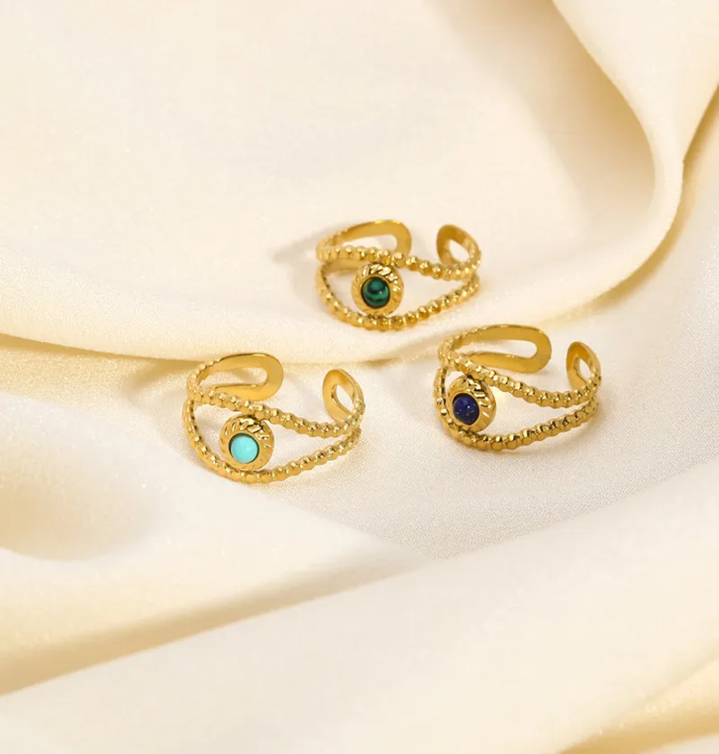Evil eye adjustable anti tarnish ring