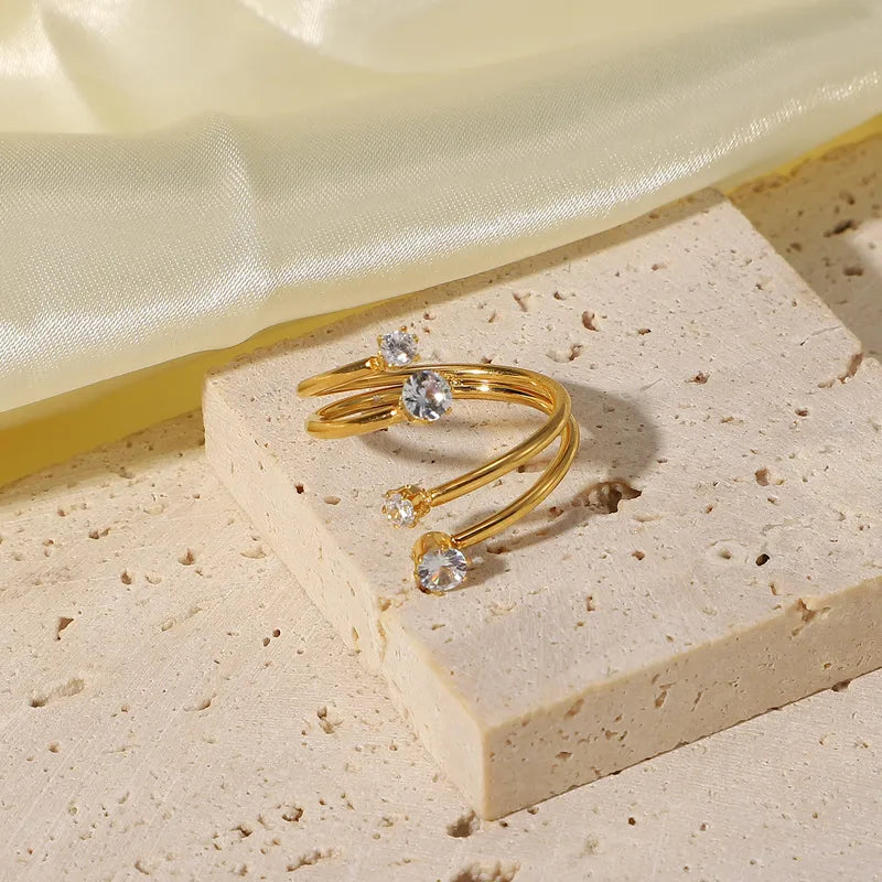 Adjustable dual layered zircon pvd gold plated ring