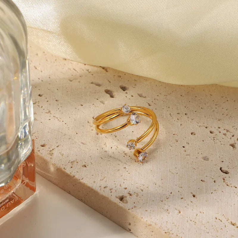 Adjustable dual layered zircon pvd gold plated ring