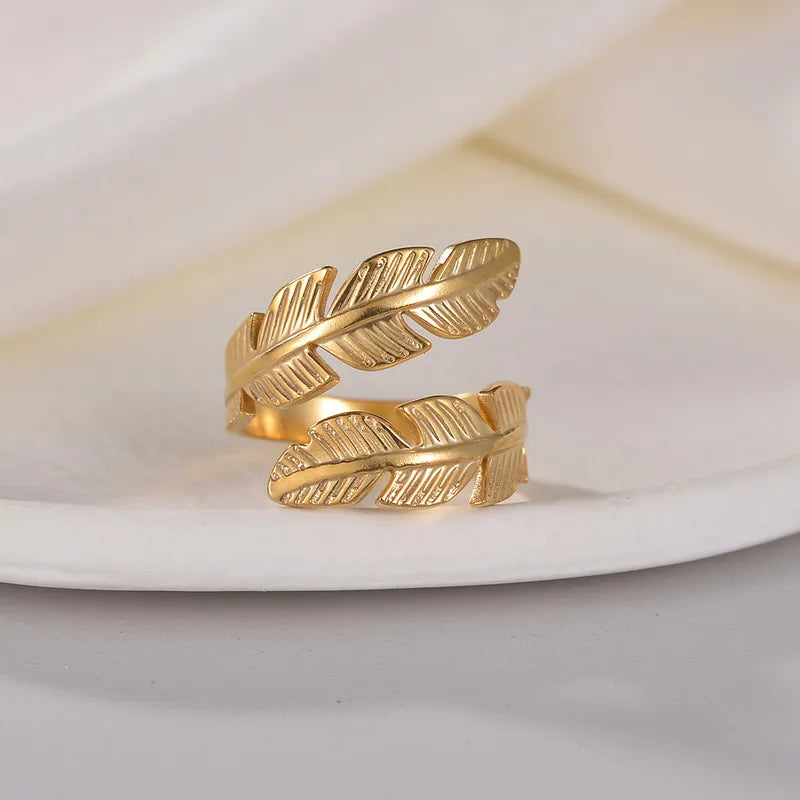 Feather ring adjustable pvd gold plated