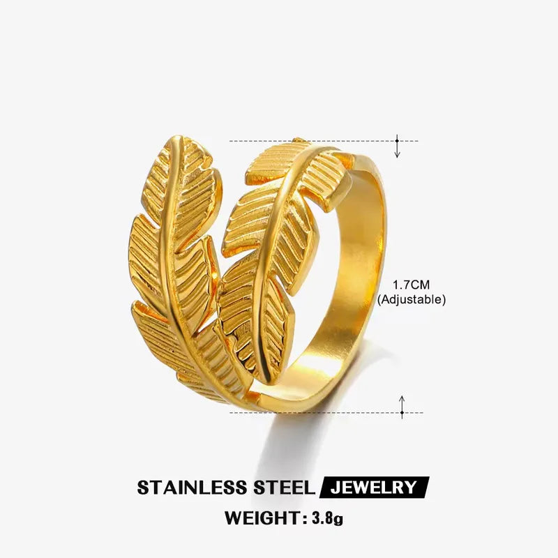 Feather ring adjustable pvd gold plated