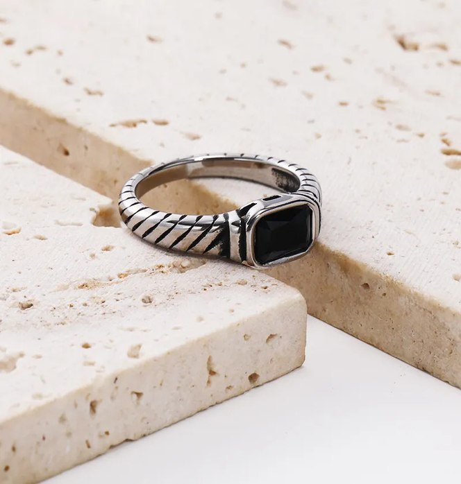 Black zircon silver anti tarnish ring