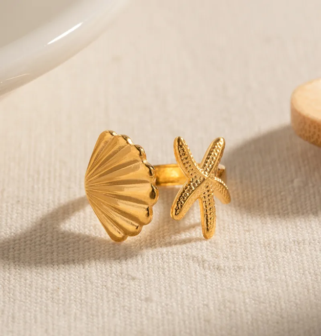 Elegant starfish gold plated anti-tarnish adjustable ring