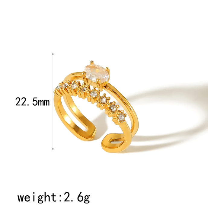 Dainty diamond gold plated adjustable ring
