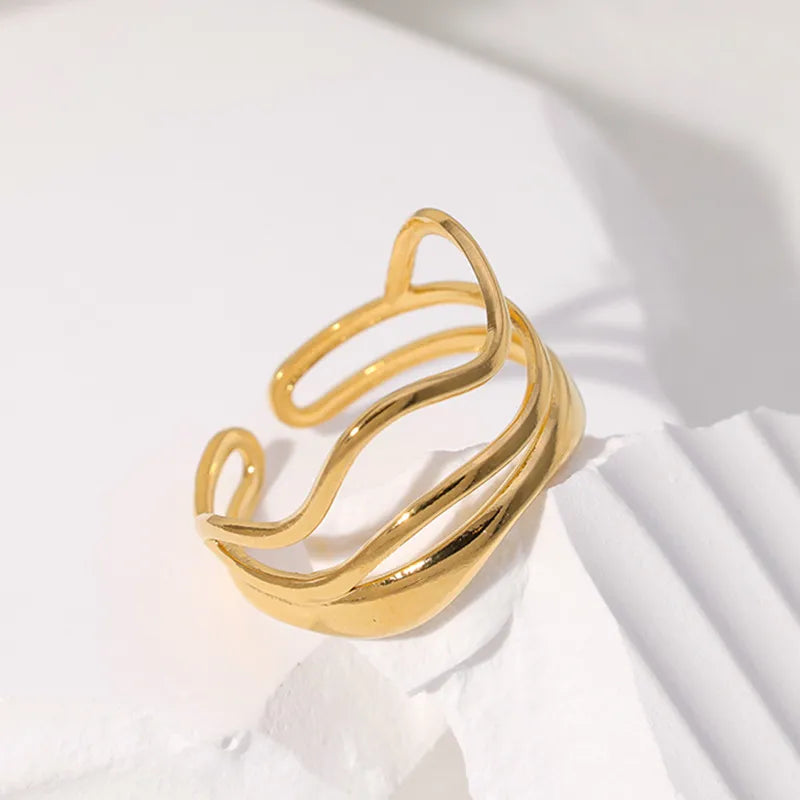 Solid stringed pvd gold plated adjustable ring