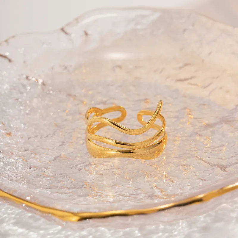 Solid stringed pvd gold plated adjustable ring