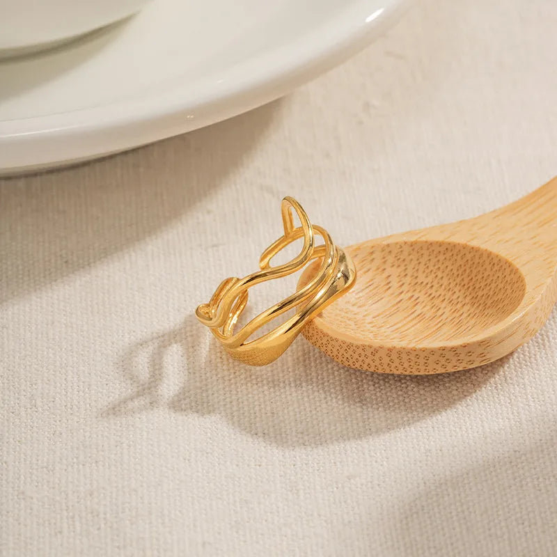 Solid stringed pvd gold plated adjustable ring