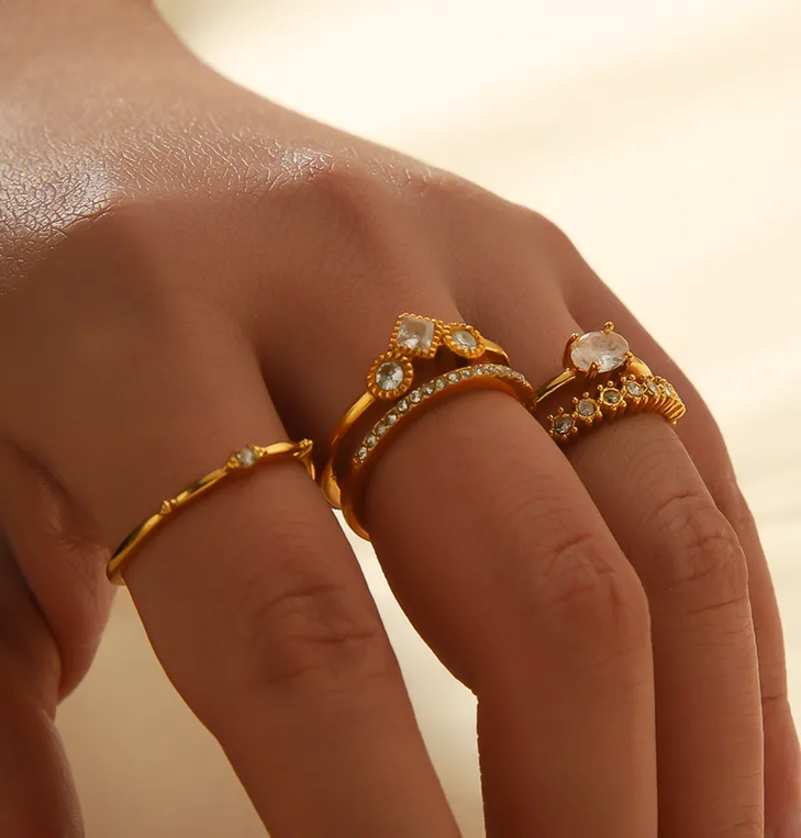 Dainty zircon adjustable gold plated ring