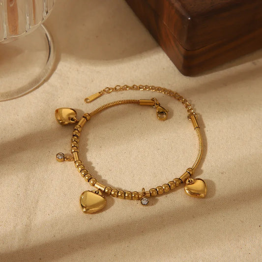 Heart & Zircon Charm Beaded Bracelet