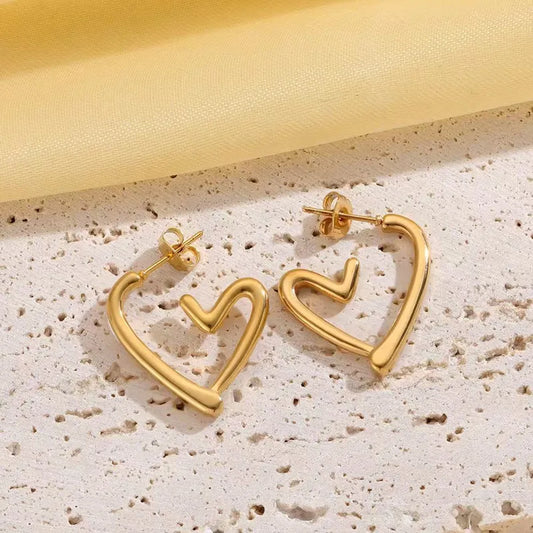 Open Heart Hoop Earrings – Anti-Tarnish Stainless Steel