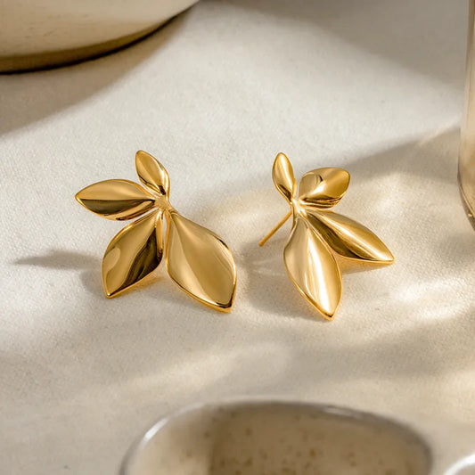 Leaves flower stainless steel anti tarnish earrings