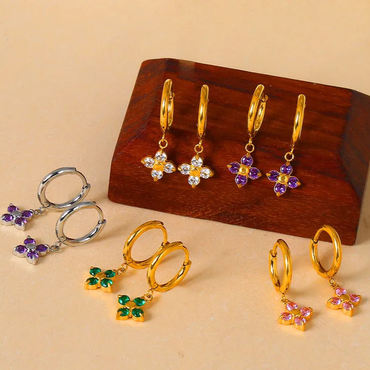 Premium flower zircon stainless steel earrings