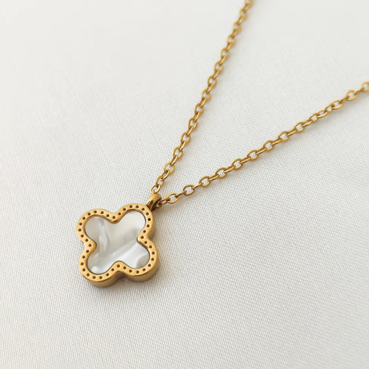Luxury dual colour clover stainless steel necklace