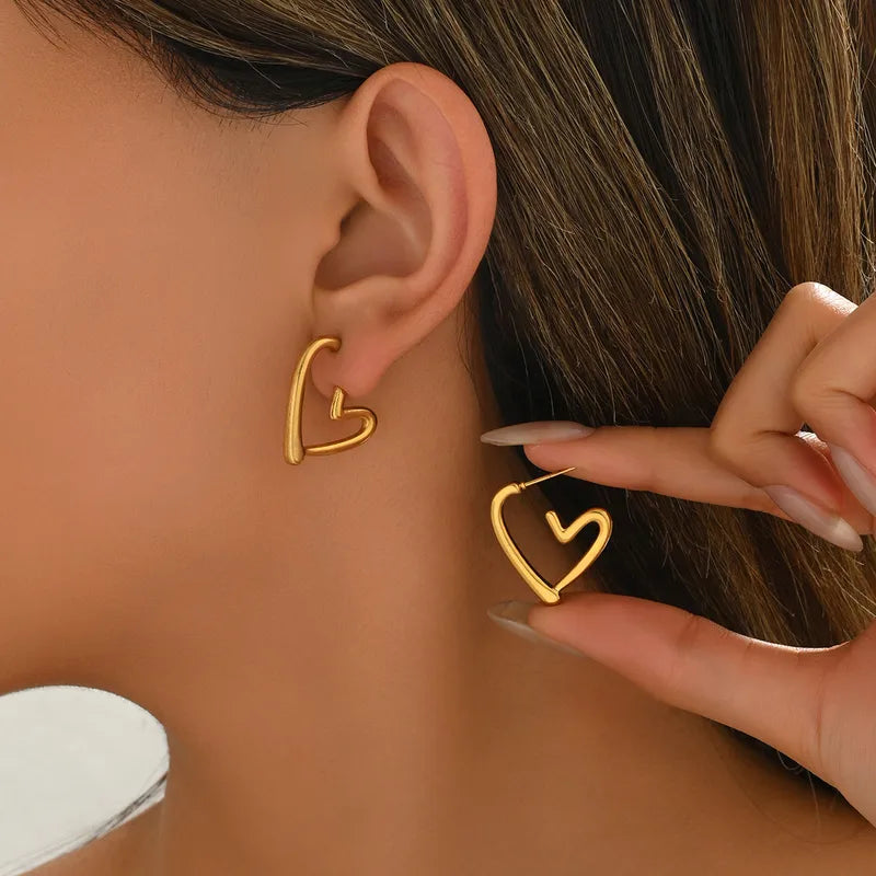 Open Heart Hoop Earrings – Anti-Tarnish Stainless Steel