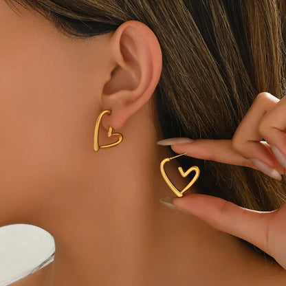 Open Heart Hoop Earrings – Anti-Tarnish Stainless Steel