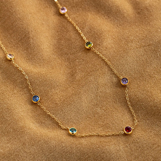Multi coloured rainbow gold plated chain neckalce