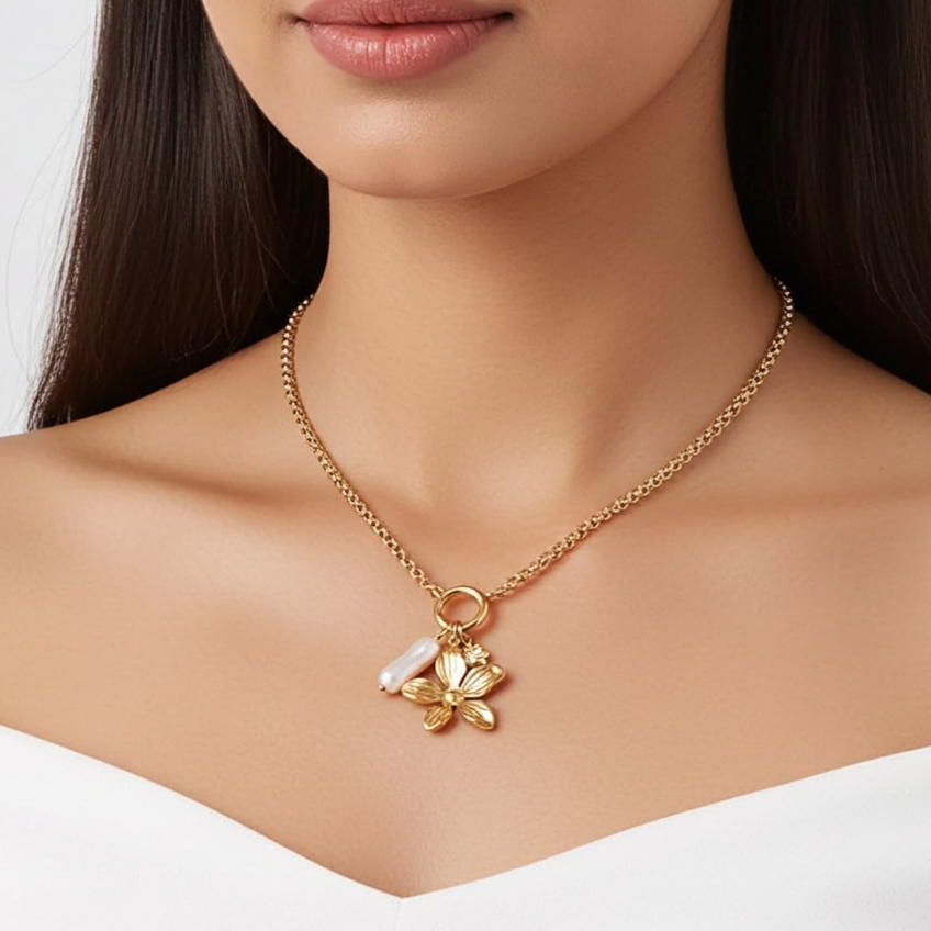 High-end multiple charms PVD gold plated necklace