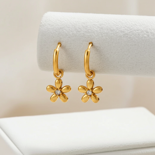 High-end Zircon in a golden flower earings