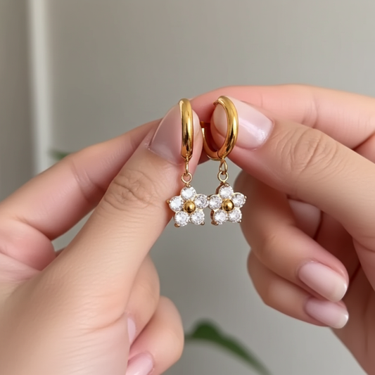 Luxurious Flower gold plated pvd earrings