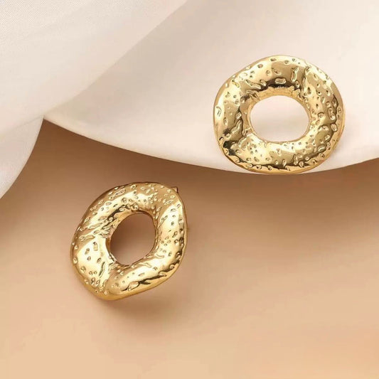 Aura Melt Textured Stud Earrings – Anti-Tarnish Gold Finish