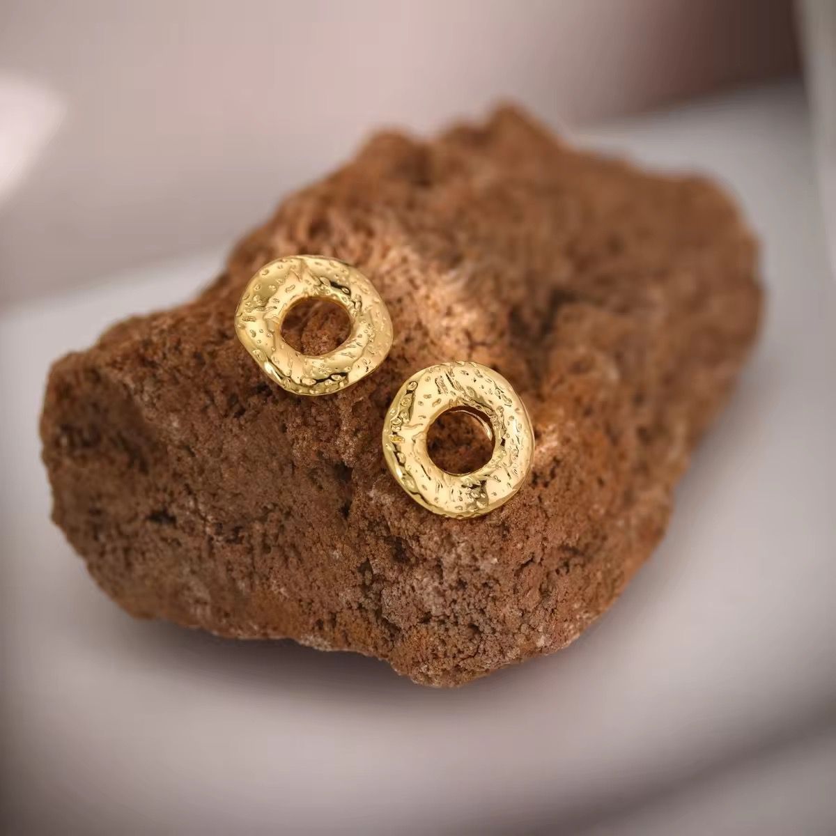 Aura Melt Textured Stud Earrings – Anti-Tarnish Gold Finish