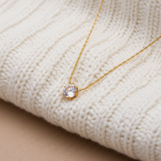 Fine-quality Elegant single diamond pvd gold plated chain necklace