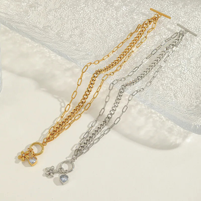 Multiple charms stainless steel bracelet