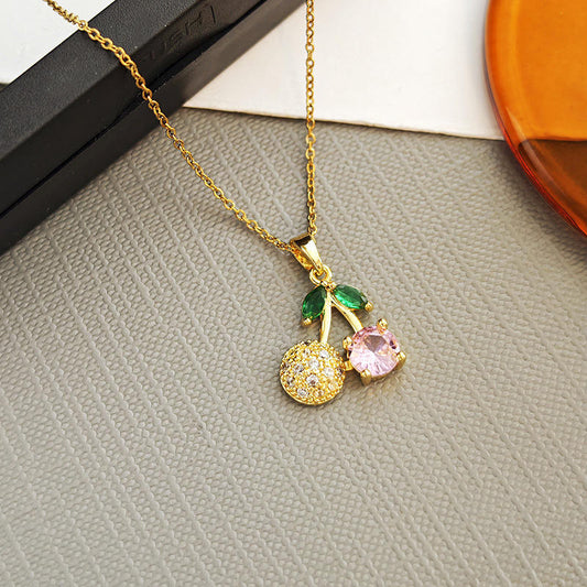 Cherry Glow Pendant Necklace – Anti-Tarnish PVD Stainless Steel