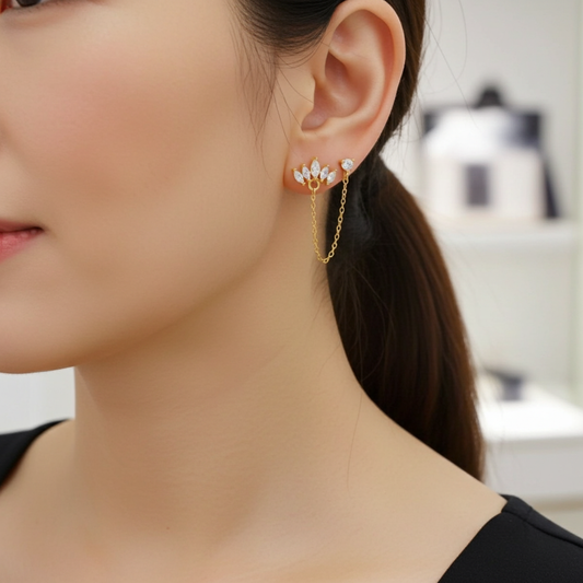 Exclusive high end pair of pierced chain studs