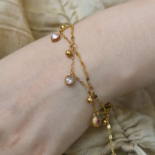 Premium heart zircon gold plated bracelet