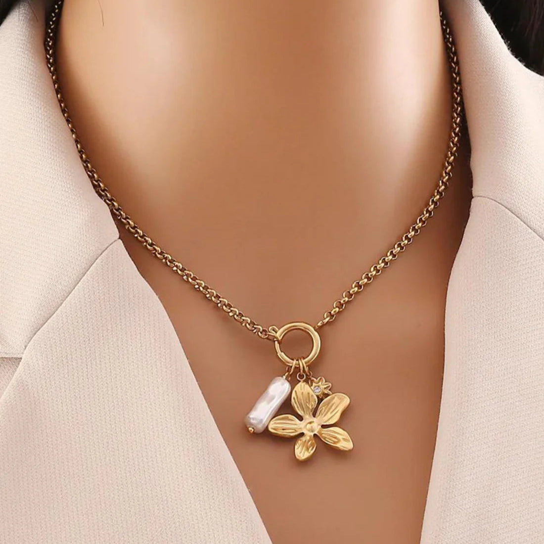 High-end multiple charms PVD gold plated necklace