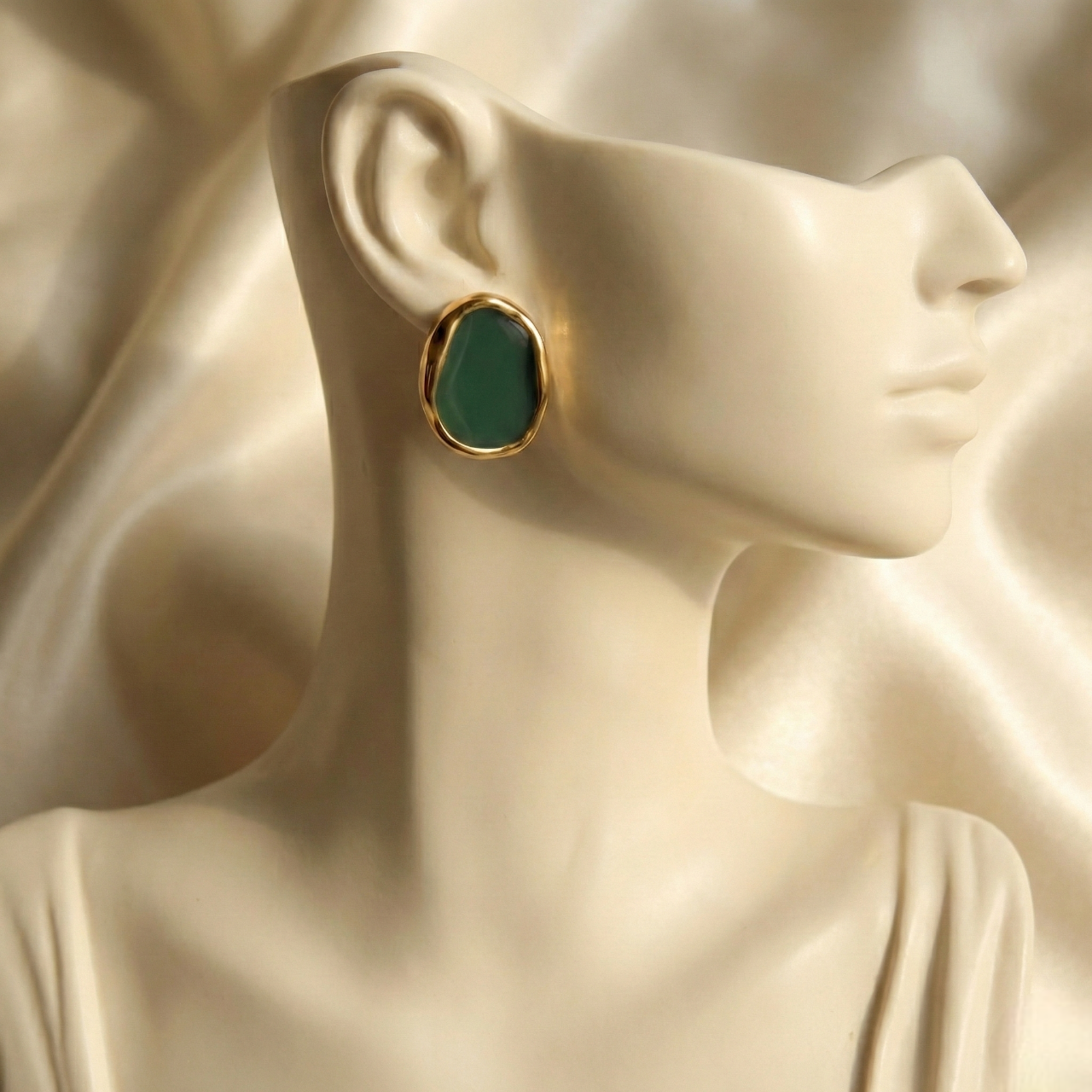 Enamel Green Stud Earrings for Women – Minimal Gold Luxury Earrings | Myst Juels