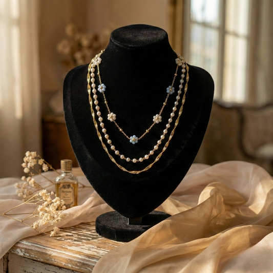 Golden Blossom Pearl Layered Necklace – Stainless Steel Gold Plated