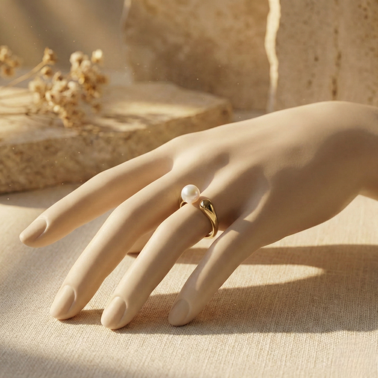 Open Pearl Adjustable Ring for Women – Gold PVD Stainless Steel Ring | Myst Juels