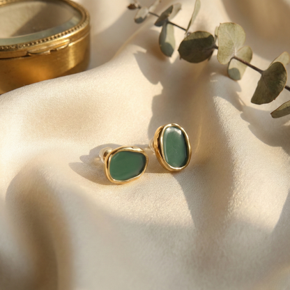 Enamel Green Stud Earrings for Women – Minimal Gold Luxury Earrings | Myst Juels
