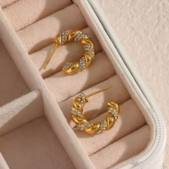 Twisted rope chain anti tarnish earrings
