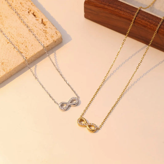 Crystal-studded infinity gold plated necklace