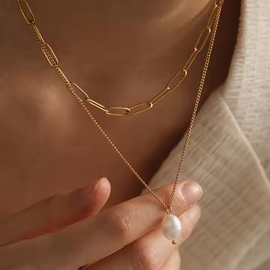 premium Double layered pearl anti tarnish necklace
