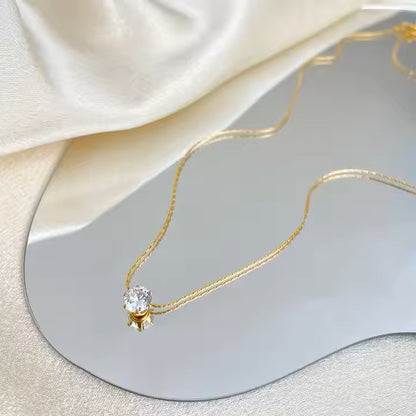 Fine-quality Elegant single diamond pvd gold plated chain necklace